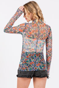 SAGE + FIG Floral Mesh Long Sleeve Top