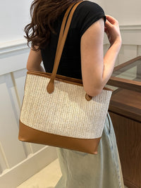 Contrast Straw Woven Tote Bag