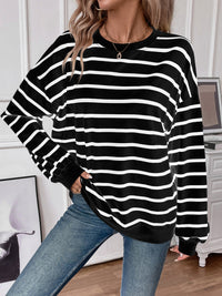 Striped Round Neck Long Sleeve Sweatshirt