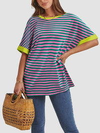 Contrast Striped Round Neck Half Sleeve T-Shirt