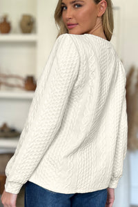 Textured Round Neck Long Sleeve Sweatshirt