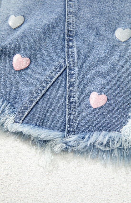 Distressed Raw Hem Heart Denim Skirt