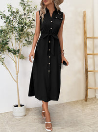 Button Up Sleeveless Midi Dress