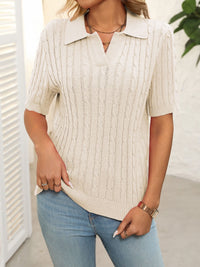 Mandy Cable Knit Johnny Collar Half Sleeve Sweater