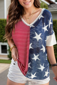 Stars and Stripes V-Neck Half Sleeve T-Shirt