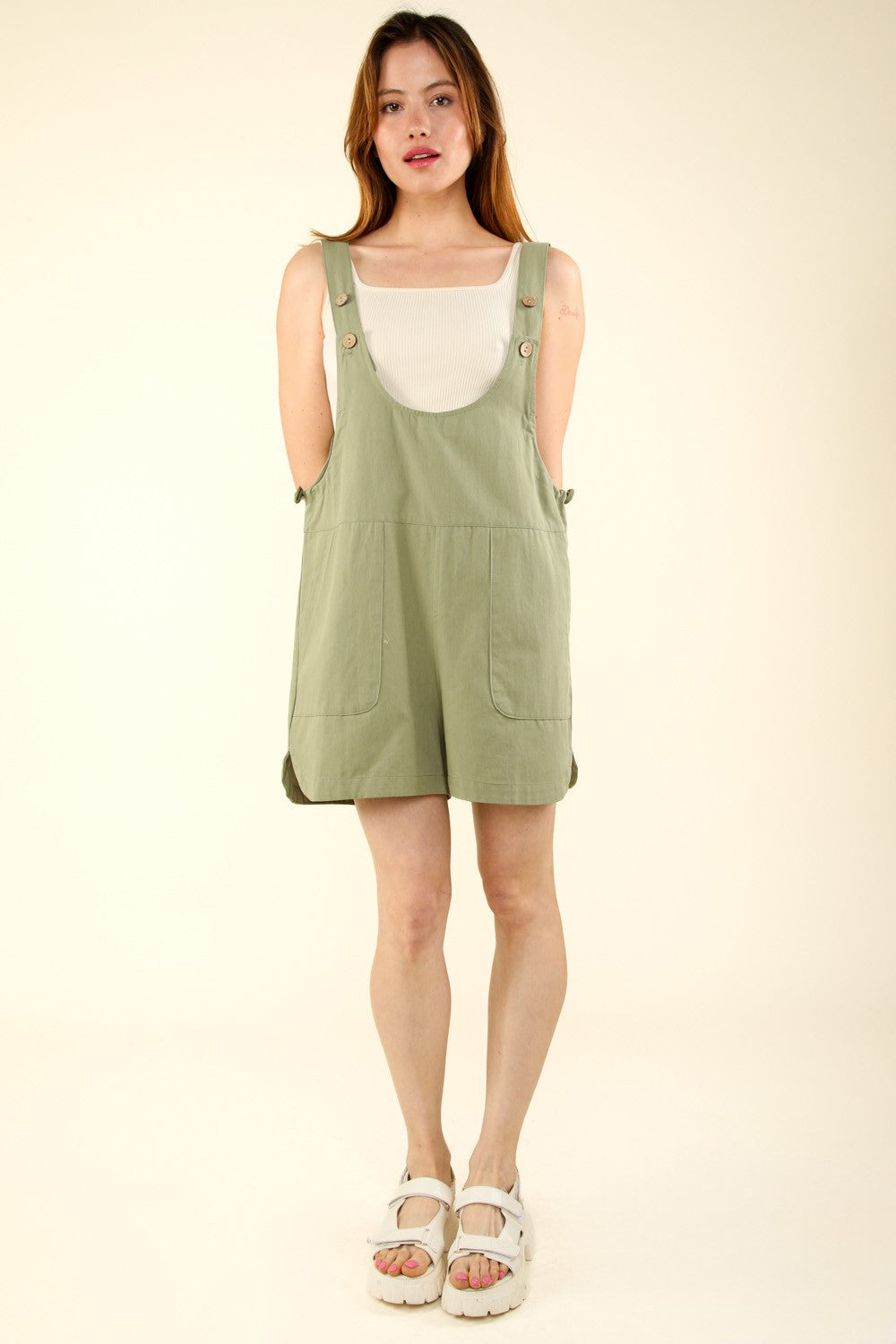 VERY J Adjustable Waist Suspender Overalls with Pockets