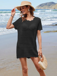 Openwork Round Neck Short Sleeve Cover-UP