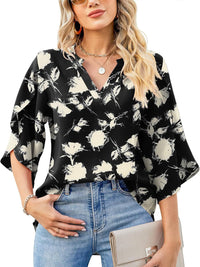 Printed Notched Half Sleeve Blouse