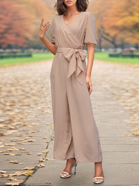 Tied Short Sleeve Wide Leg Jumpsuit