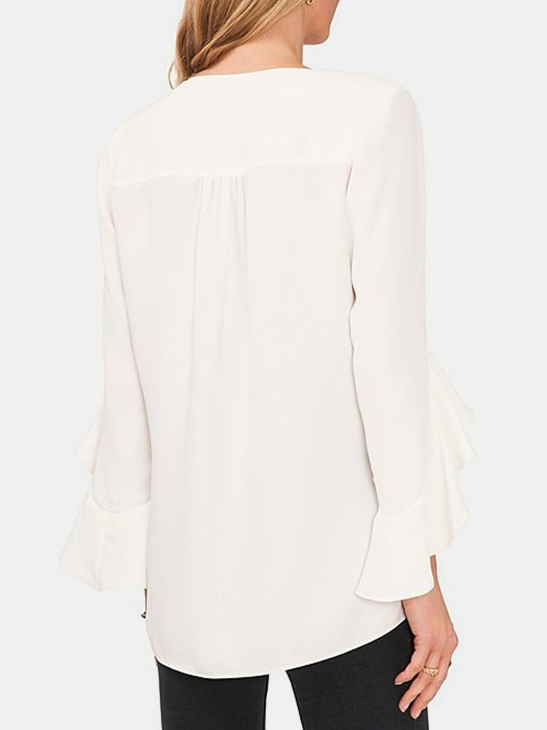 V-Neck Flounce Sleeve Blouse