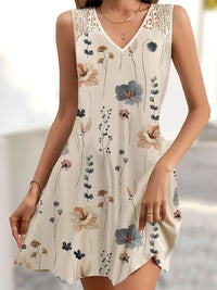 Printed V-Neck Sleeveless Mini Dress