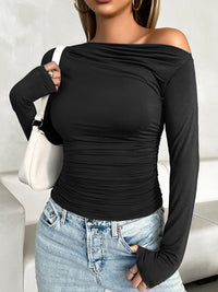 Ruched One Shoulder Long Sleeve T-Shirt