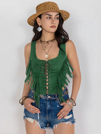 Fringe Lace-Up Wide Strap Tank