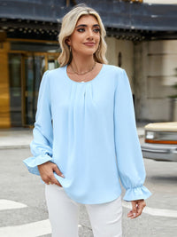 Round Neck Flounce Sleeve Top