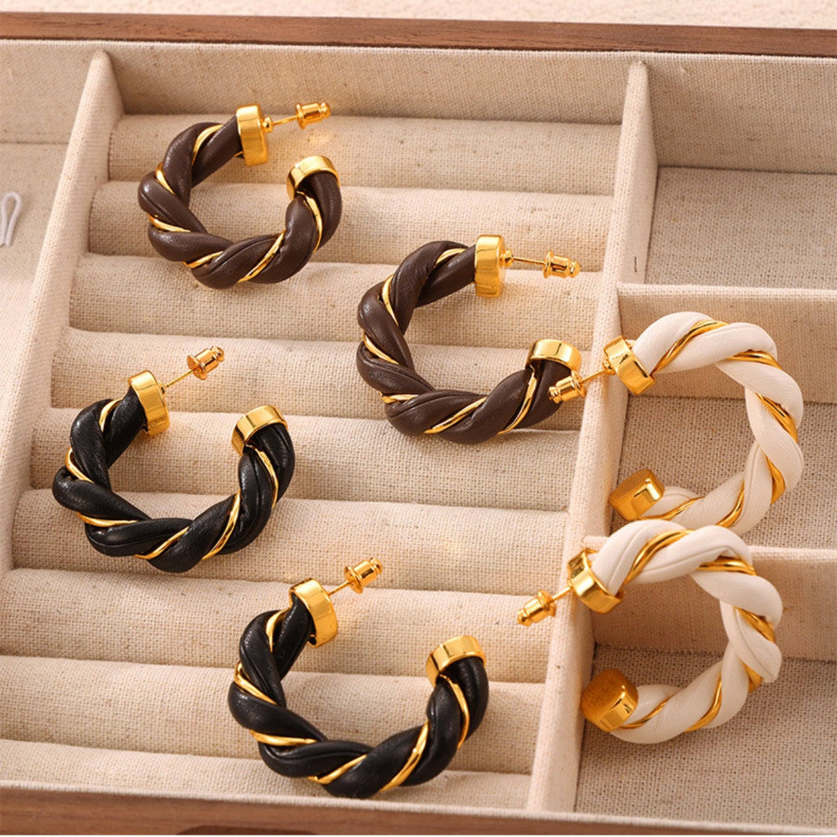 Twisted Leather Rope C-Hoop Earrings