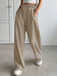 Drawstring Striped Elastic Waist Pants