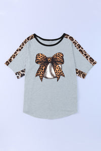 Leopard Bow Round Neck Half Sleeve T-Shirt