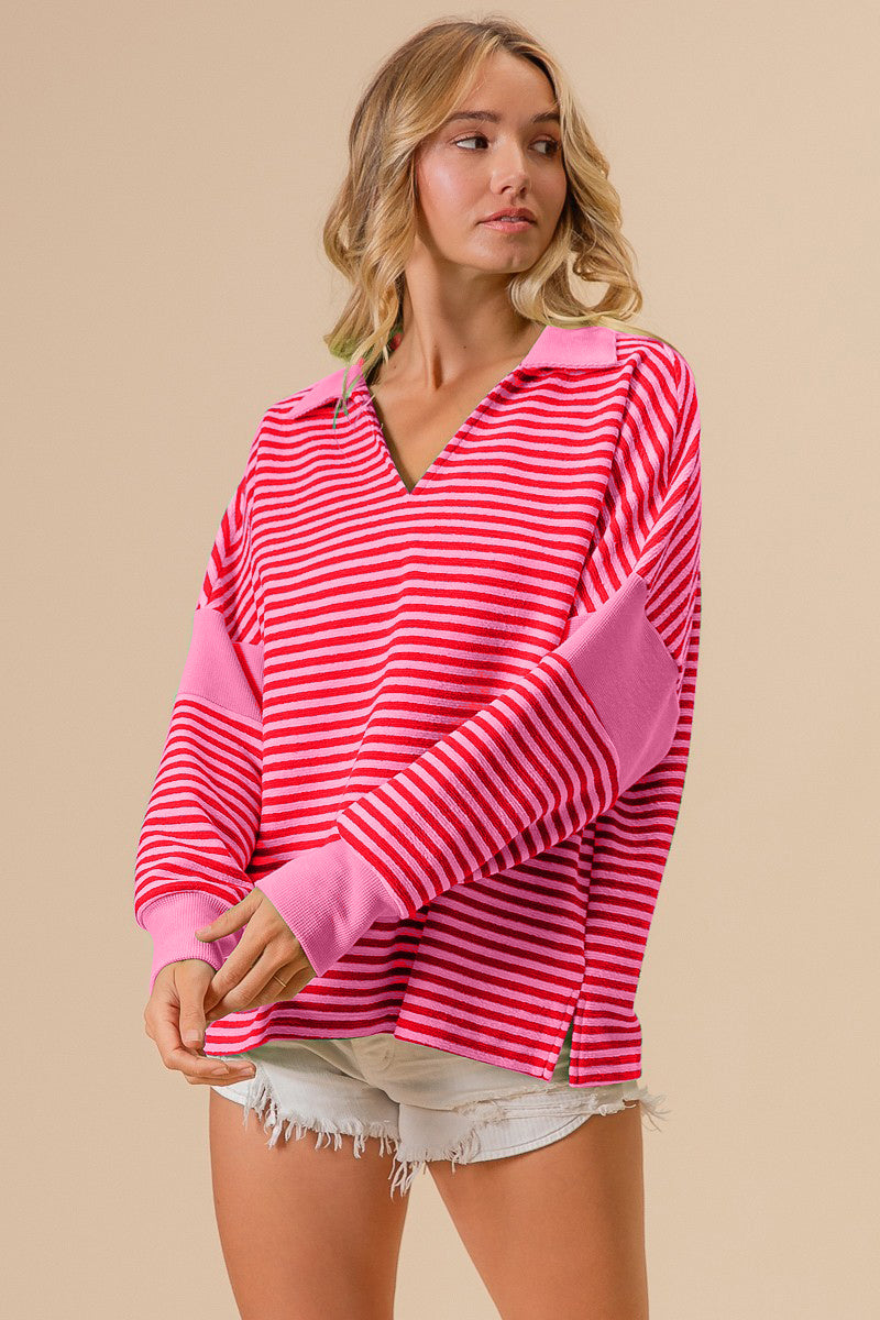 BiBi Striped Contrast Long Sleeve Knit Top