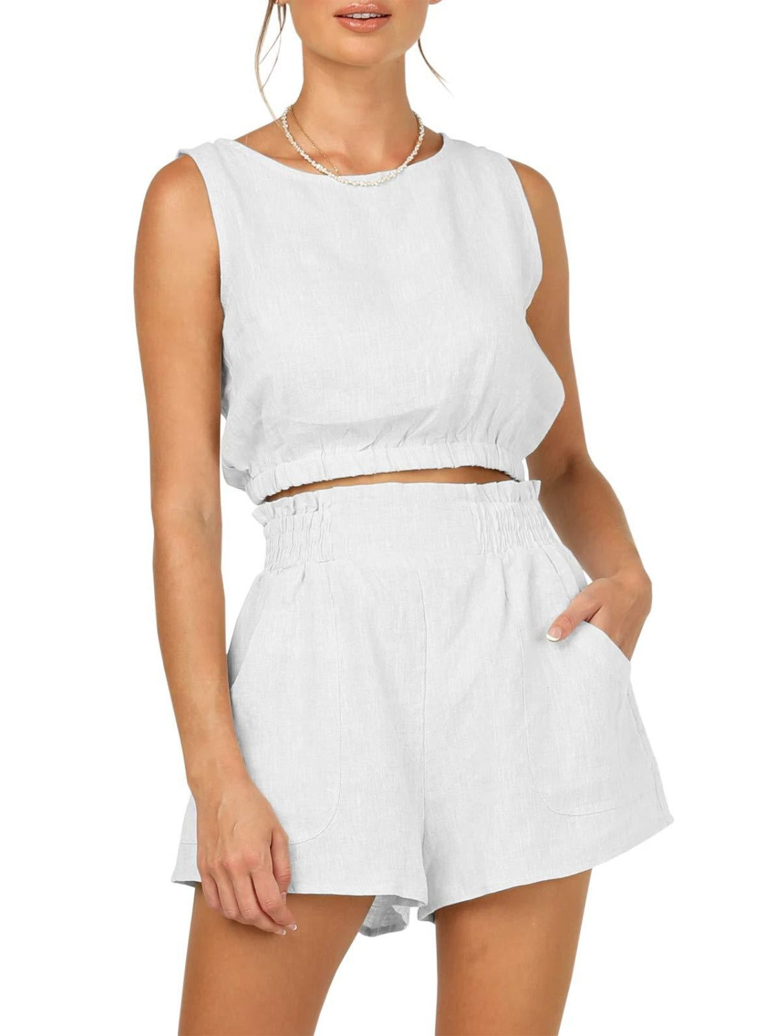 Round Neck Sleeveless Top and Shorts Set