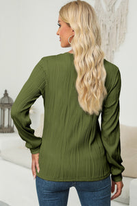 Textured Round Neck Long Sleeve Blouse