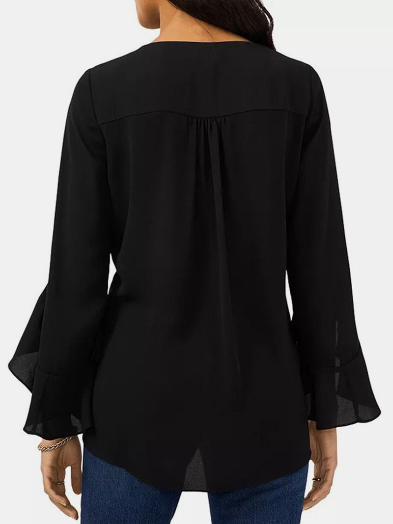 V-Neck Flounce Sleeve Blouse