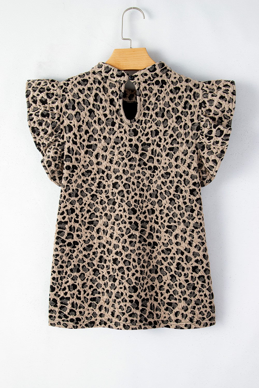 Ruffled Leopard Round Neck Cap Sleeve Blouse