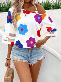 Flower Asymmetrical Neck Blouse