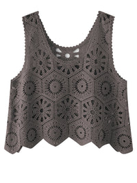 Openwork Round Neck Knit Vest