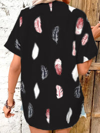 Full Size Printed Collared Neck Short Sleeve Blouse