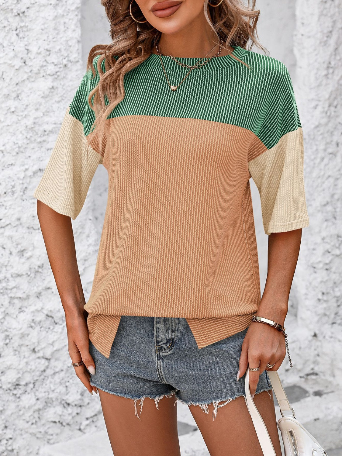 Color Block Round Neck Half Sleeve T-Shirt