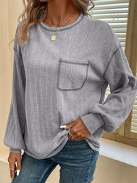 Mandy Contrast Stitching Round Neck Long Sleeve T-Shirt