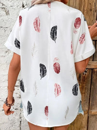 Full Size Printed Collared Neck Short Sleeve Blouse