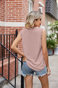 Eyelet Lace Trim Eyelash V-Neck Tank