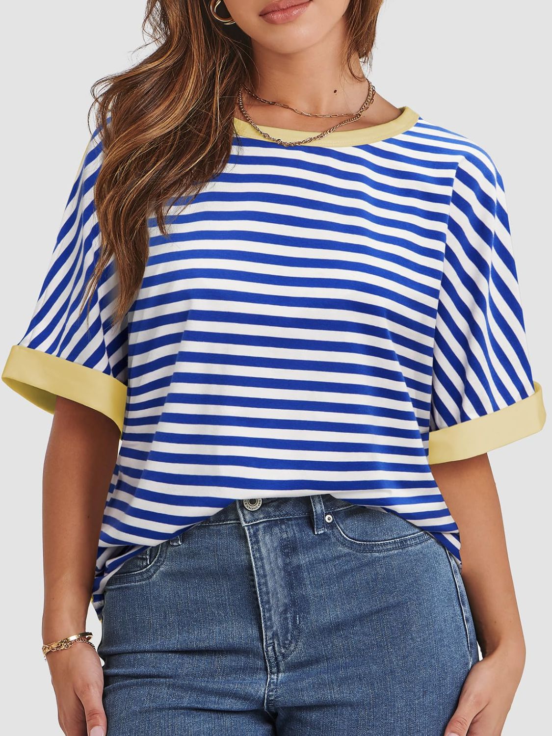 Contrast Striped Round Neck Half Sleeve T-Shirt