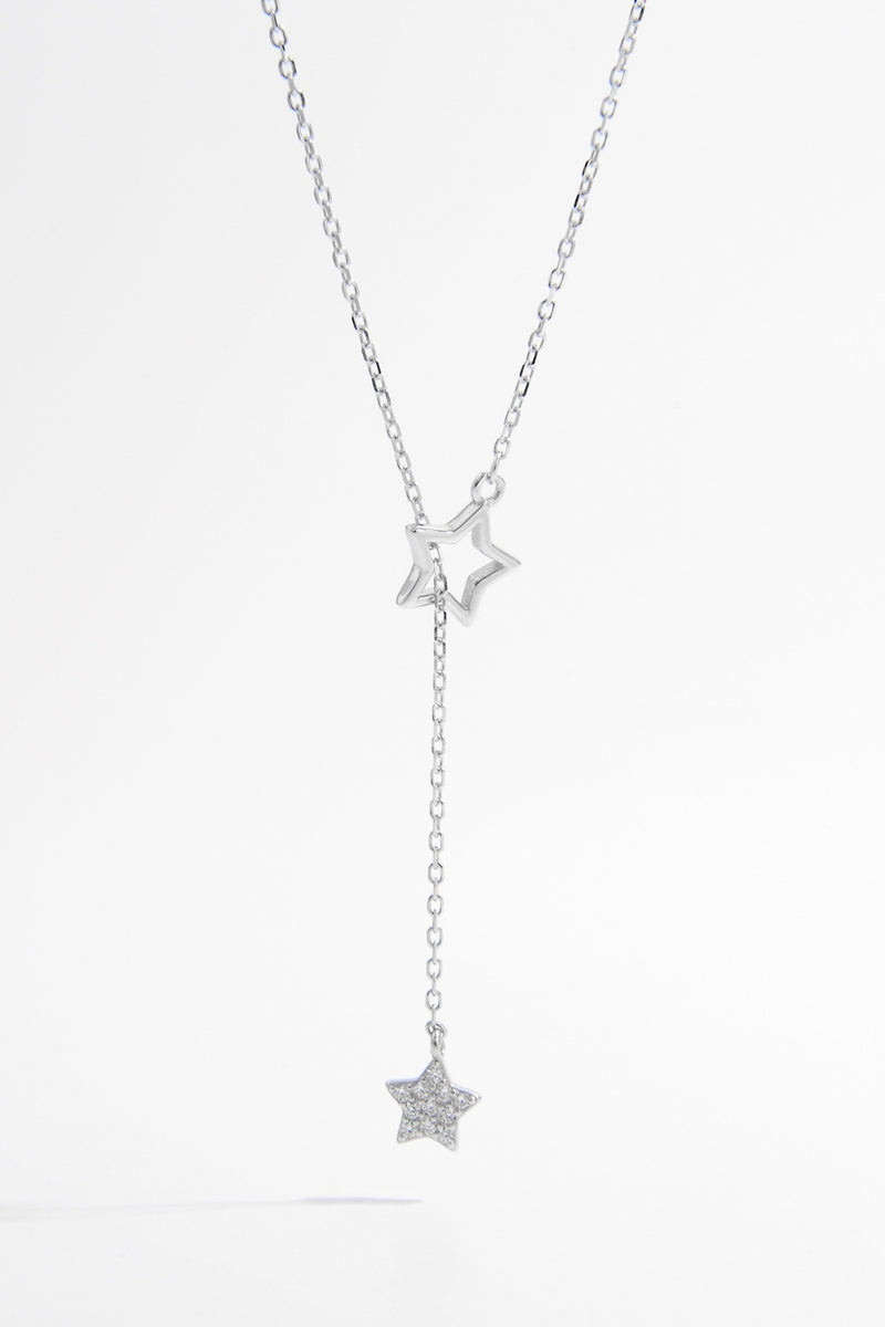 925 Sterling Silver Zircon Star Drop Necklace