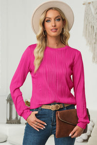 Textured Round Neck Long Sleeve Blouse