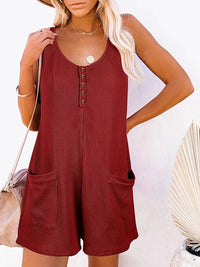 Full Size Pocketed Scoop Neck Sleeveless Romper