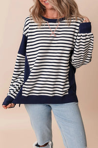 Striped Round Neck Long Sleeve Sweatshirt