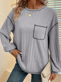 Mandy Contrast Stitching Round Neck Long Sleeve T-Shirt