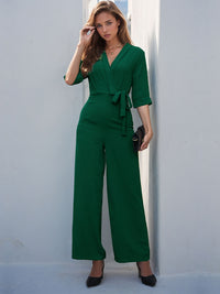 Surplice Half Sleeve Wide Leg Jumpsuit