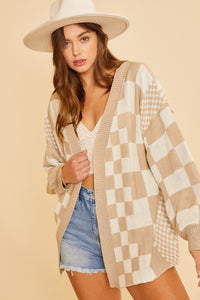 Annie Wear Checkered Open Front Drop Shoulder Cardigan