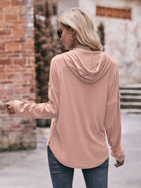 Buttoned Drawstring Dropped Shoulder Hoodie