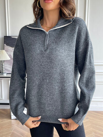 Half Zip Dropped Shoulder Sweater