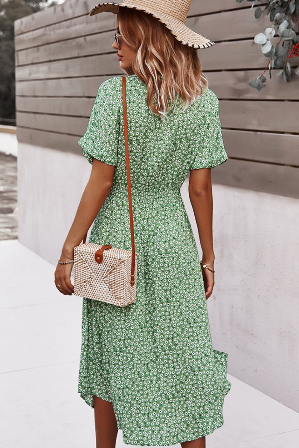 Floral Tie Front Slit Dress