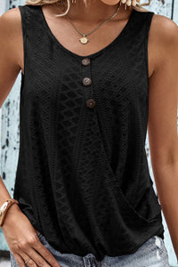 Decorative Button Hem Detail Eyelet Tank