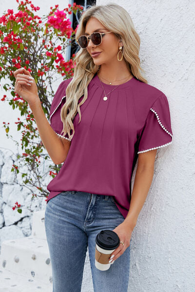 Round Neck Petal Sleeve T-Shirt