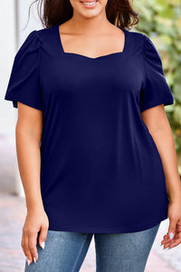 Plus Size Square Neck Puff Sleeve Tee