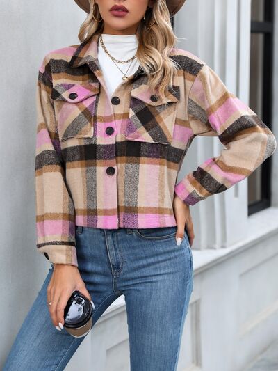 Plaid Button Up Jacket with Pockets