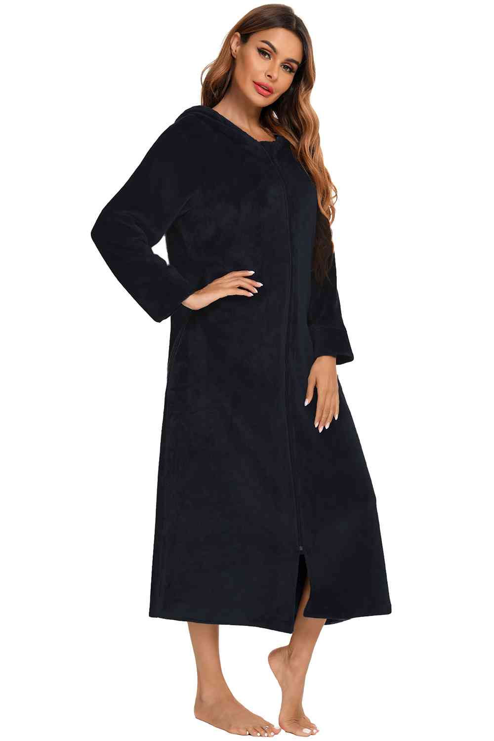 Zip Front Hooded Night Dress with Pockets