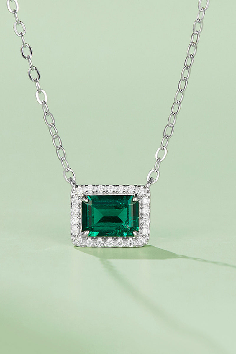 Lab-Grown Emerald Rectangle Pendant Necklace